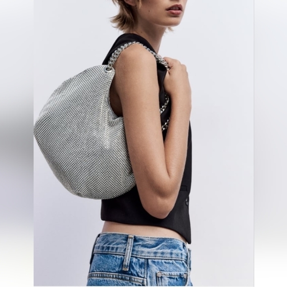Zara Handbags - Zara Rhinestones Mini Silver Sparkly Tote